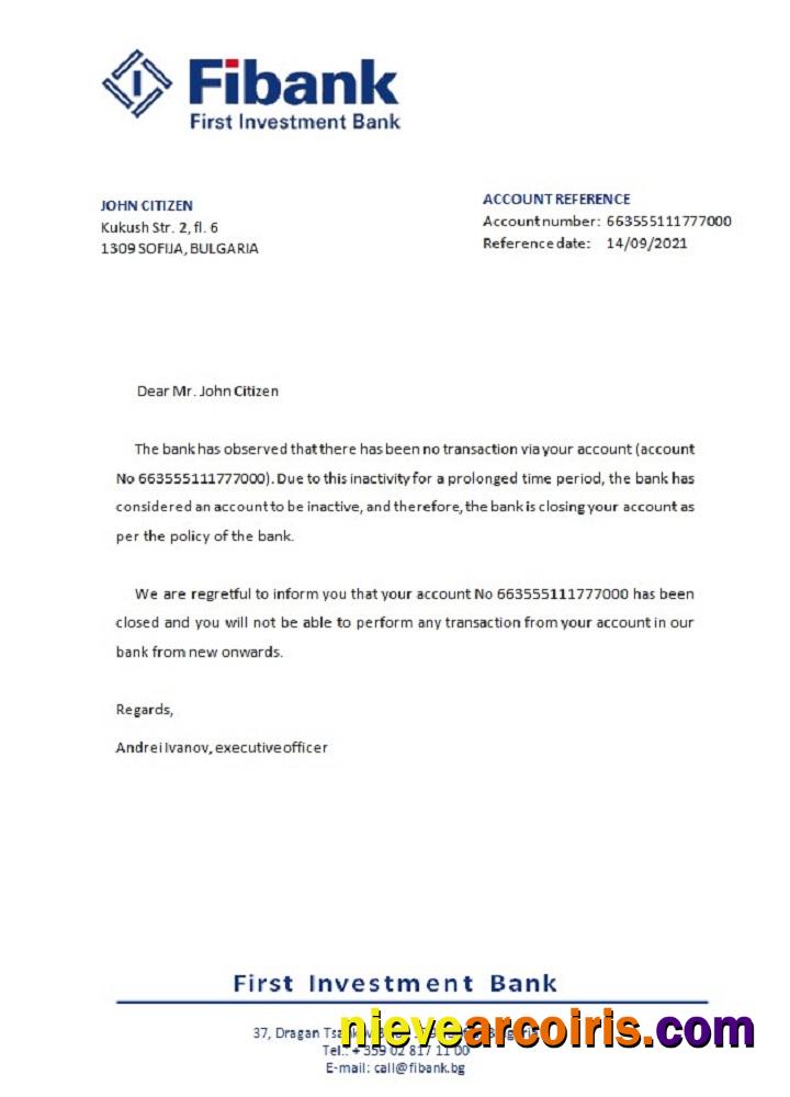 Bulgaria First Investment bank closure reference